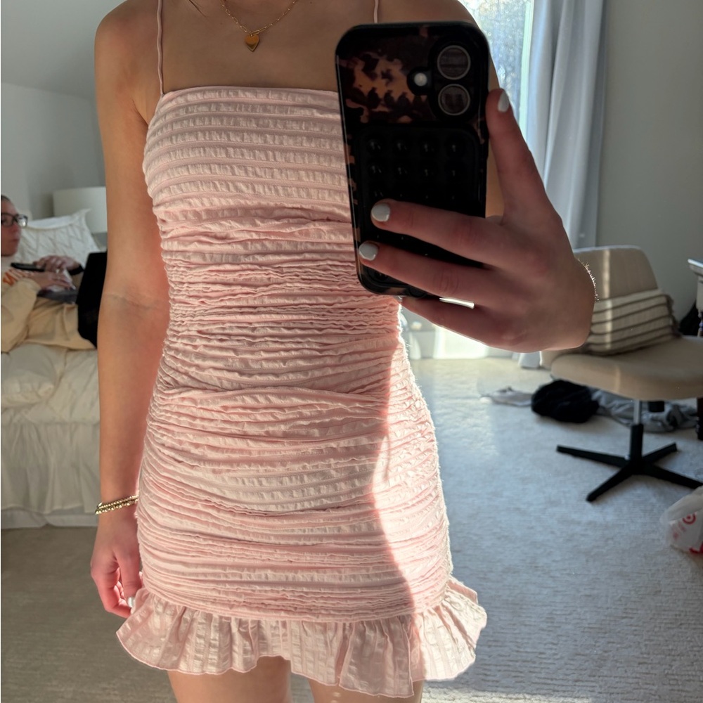 Lovers + Friends Light Pink Ruched Mini Dress